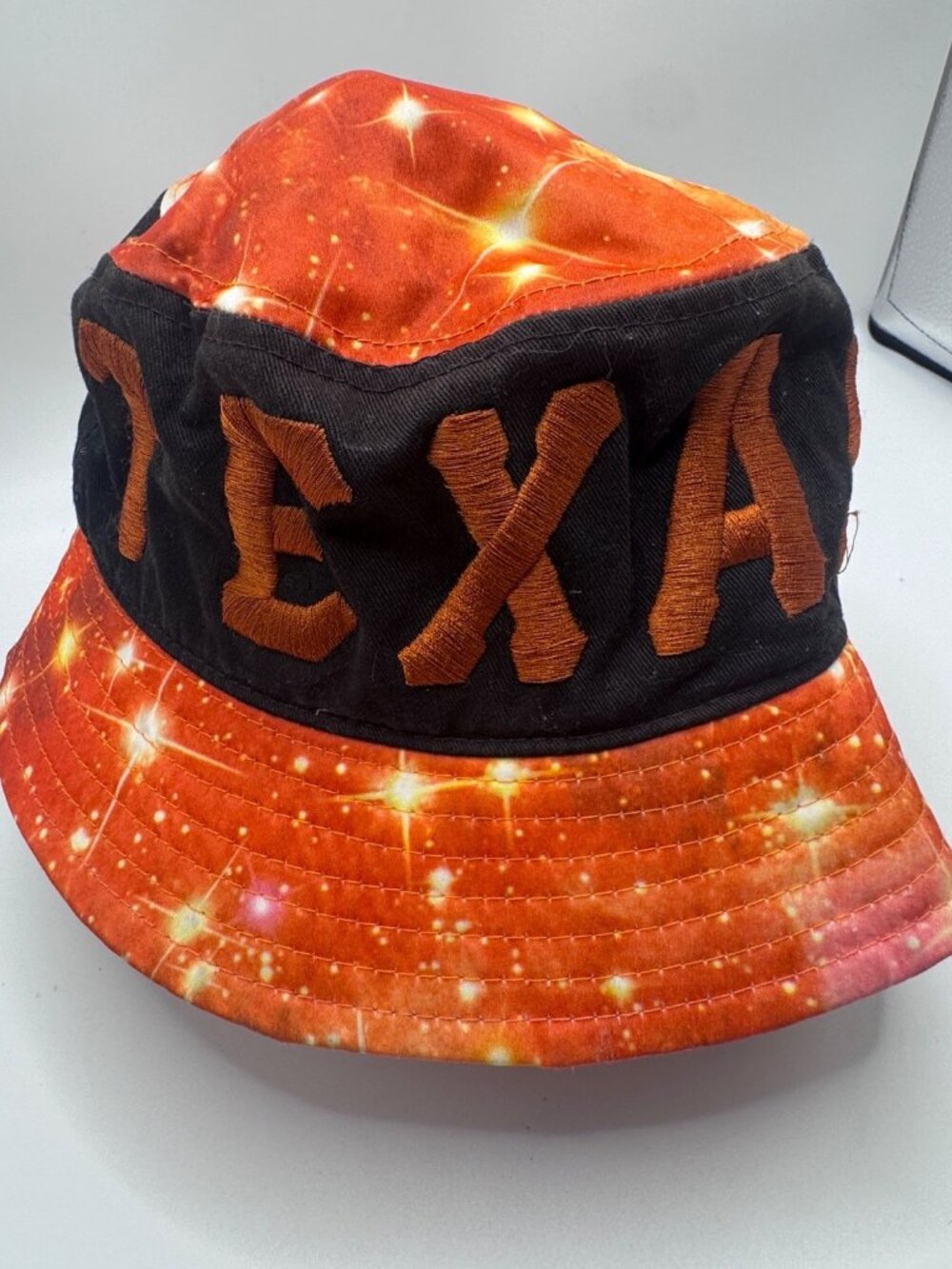 Vtg Premium Texas Longhorn UT Hat Bucket Orange Black Galaxy Star Stitched